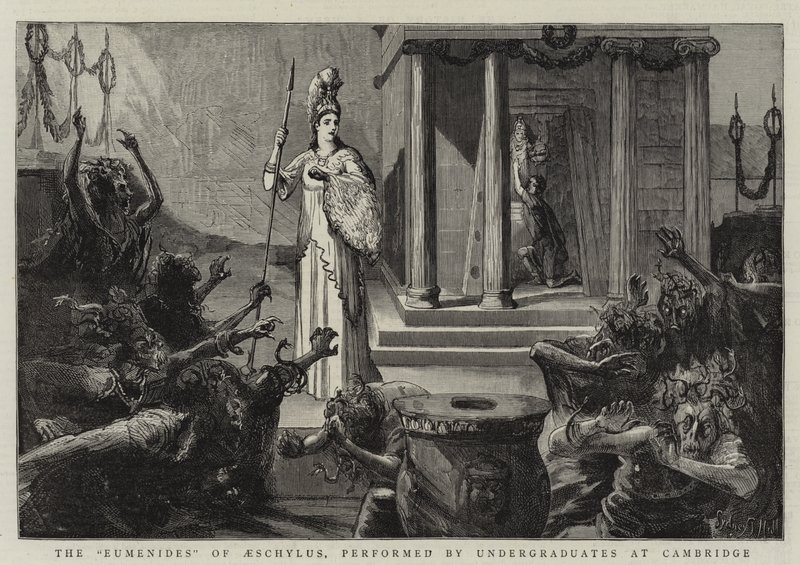 De Eumeniden van Aeschylus, uitgevoerd door studenten in Cambridge door Sydney Prior Hall