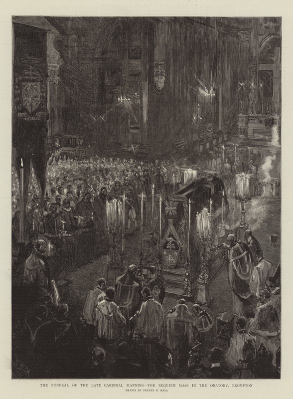 De Begrafenis van de Wijlen Kardinaal Manning, de Requiemmis in de Oratorium, Brompton door Sydney Prior Hall