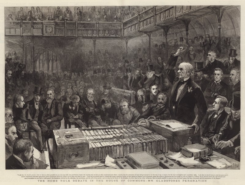Het Home Rule-debat in het Lagerhuis, de peroratie van Mr. Gladstone door Sydney Prior Hall