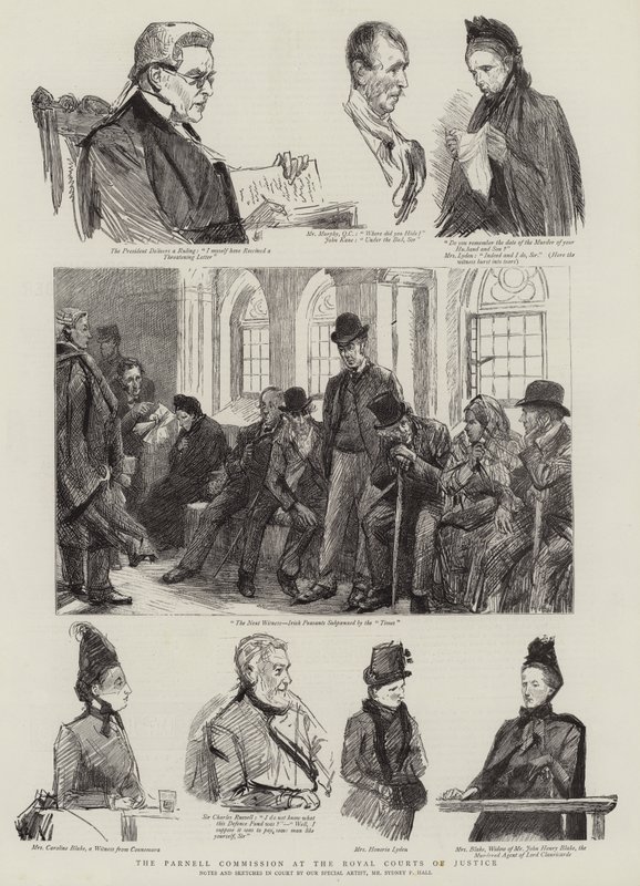 De Parnell-commissie bij de Royal Courts of Justice door Sydney Prior Hall