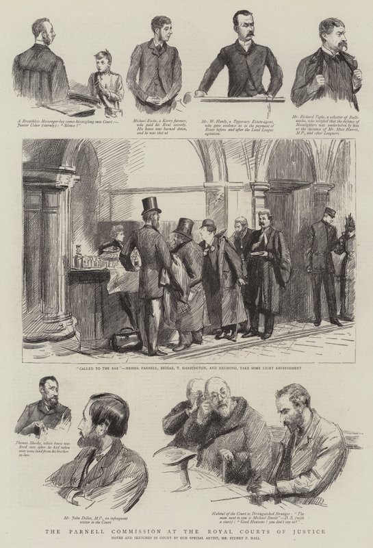 De Parnell Commissie bij de Royal Courts of Justice door Sydney Prior Hall