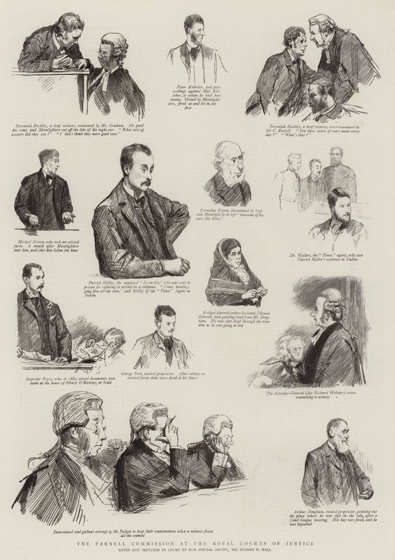 De Parnell Commissie in de Royal Courts of Justice door Sydney Prior Hall