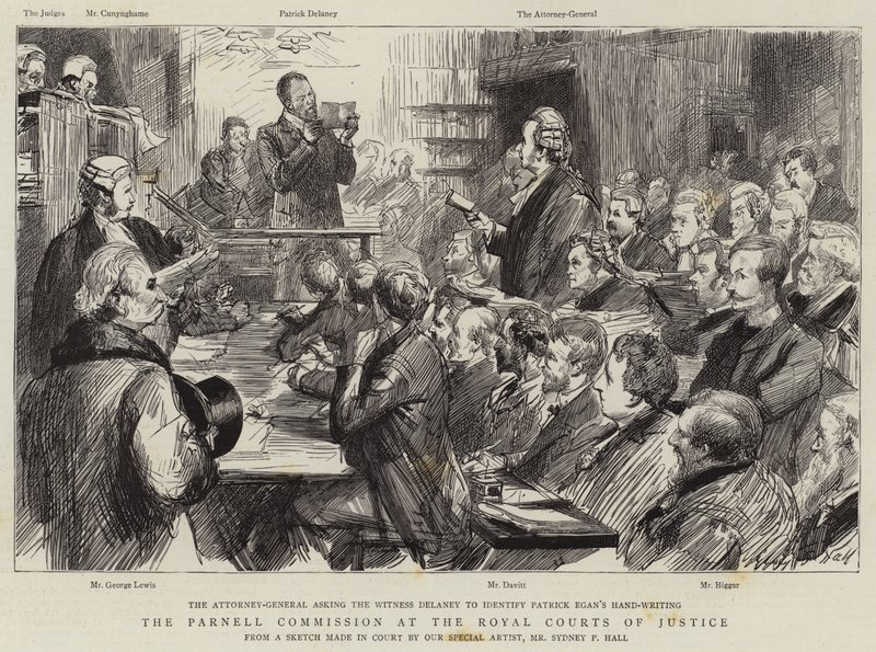 De Parnell Commissie bij de Royal Courts of Justice door Sydney Prior Hall