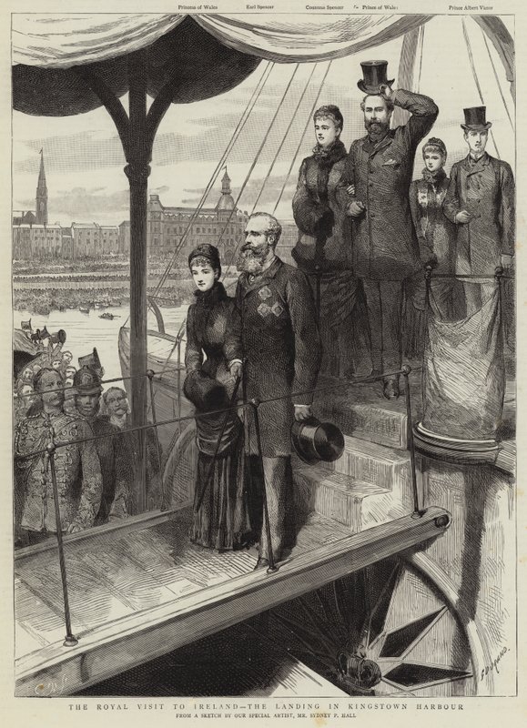 Het koninklijk bezoek aan Ierland, de landing in de haven van Kingstown door Sydney Prior Hall