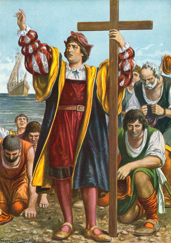Christopher Columbus arriveert in de Nieuwe Wereld door Tancredi Scarpelli