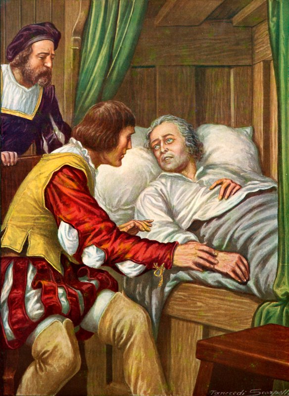 Christoffel Columbus herstellend van ziekte om zijn broer aan zijn bed te vinden door Tancredi Scarpelli