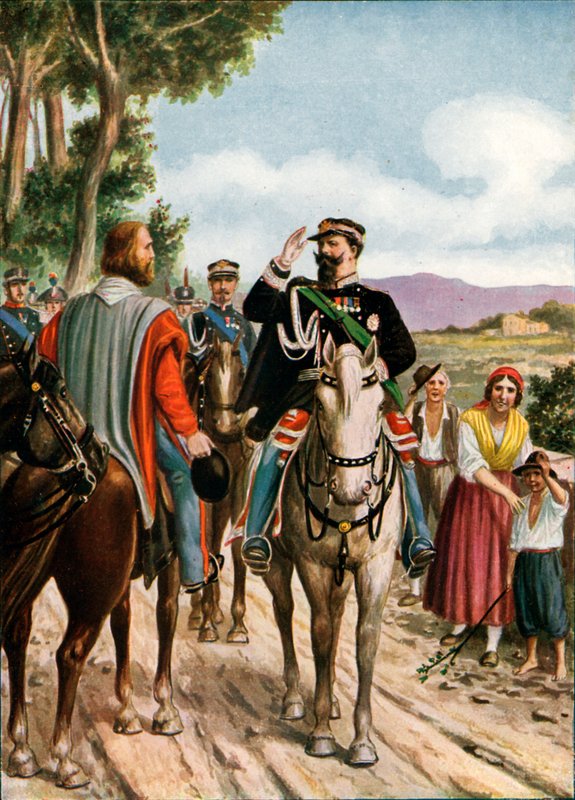 Historische ontmoeting bij Teano tussen Victor Emmanuel II en Garibaldi, 1860 door Tancredi Scarpelli