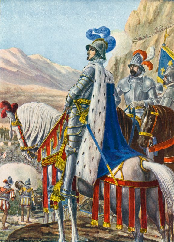 Koning Frans I van Frankrijk bekijkt de Alpen op 15 augustus 1515 door Tancredi Scarpelli