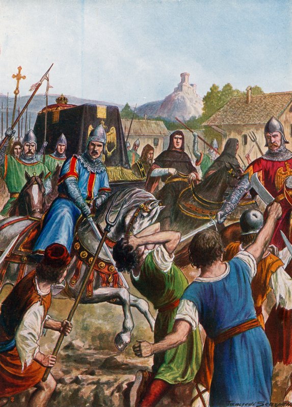 De kist van Otto II, Heilige Roomse Keizer, door menigten van opstandige Italianen door Tancredi Scarpelli