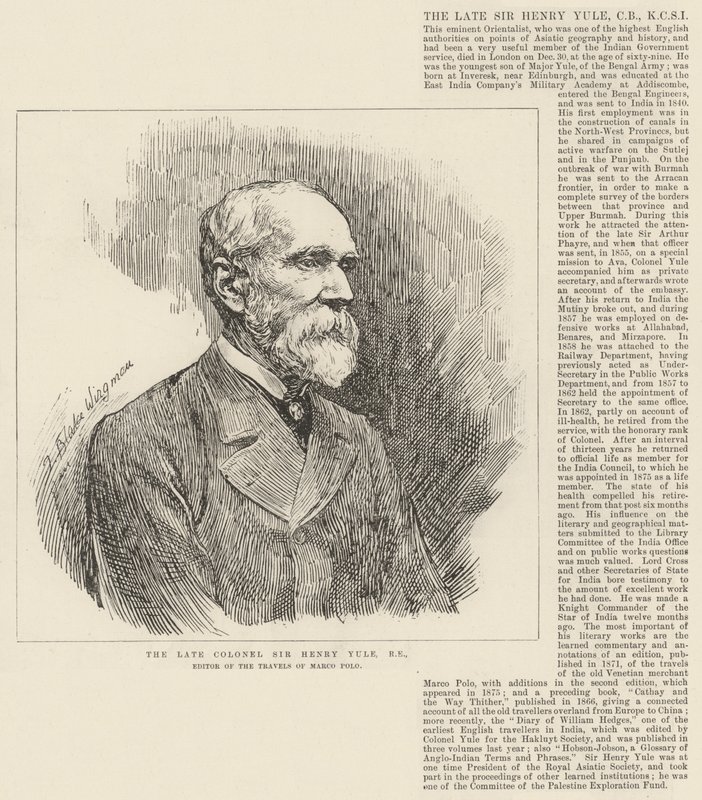 De Wijlen Kolonel Sir Henry Yule, RE, Redacteur van De Reizen van Marco Polo door Theodore Blake Wirgman