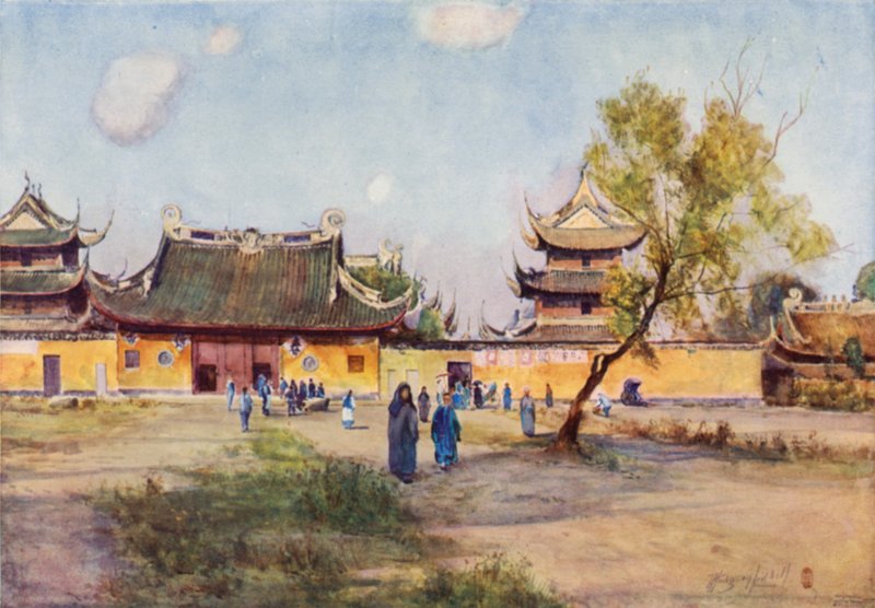 Loongwha Tempels, bij Shanghai door Thomas Hodgson Liddell