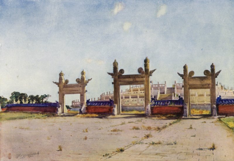 Peking, de Tempel van de Hemel, het Offeraltaar door Thomas Hodgson Liddell
