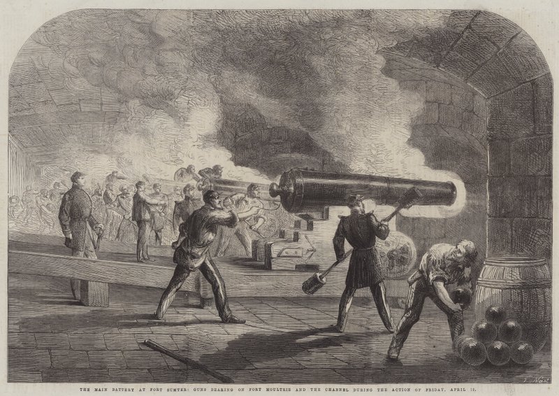 De Hoofdbatterij bij Fort Sumter, Kanonnen gericht op Fort Moultrie en het Kanaal tijdens de Actie van Vrijdag 12 April door Thomas Nast