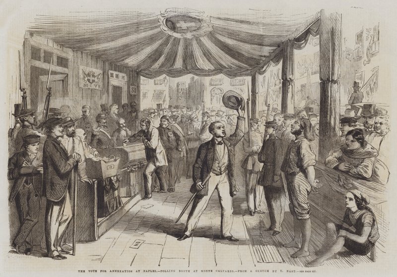 De stemming voor annexatie in Napels, stembureau bij Monte Calvario door Thomas Nast