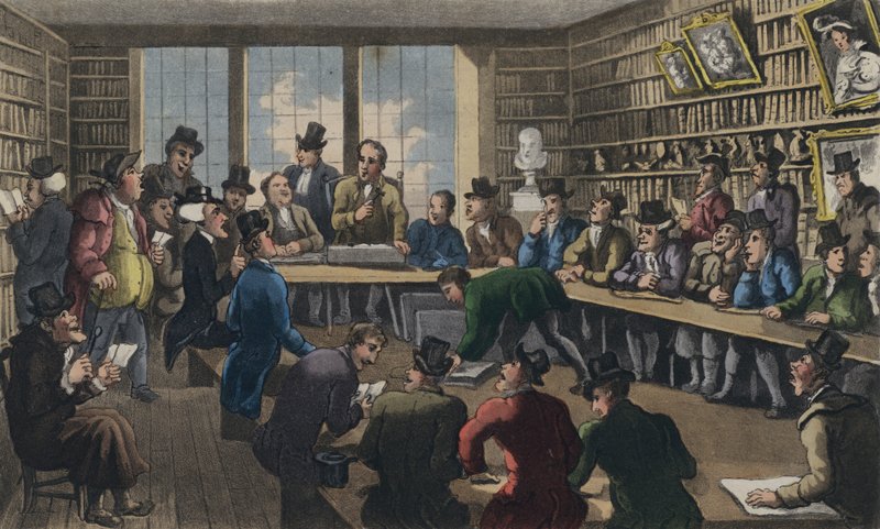 Dokter Syntax bij een veiling door Thomas Rowlandson