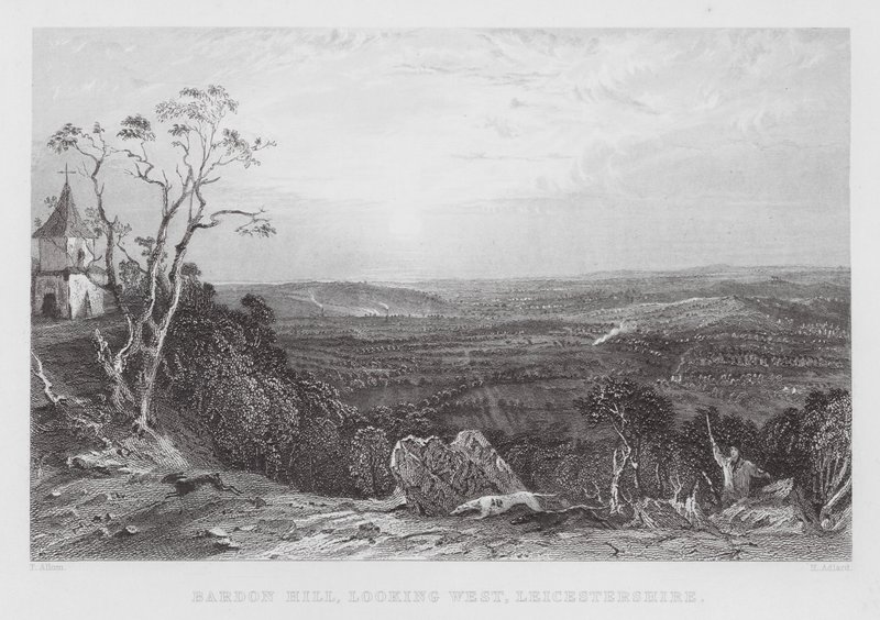 Bardon Hill, kijkend naar het westen, Leicestershire (gravure) door Thomas (after) Allom
