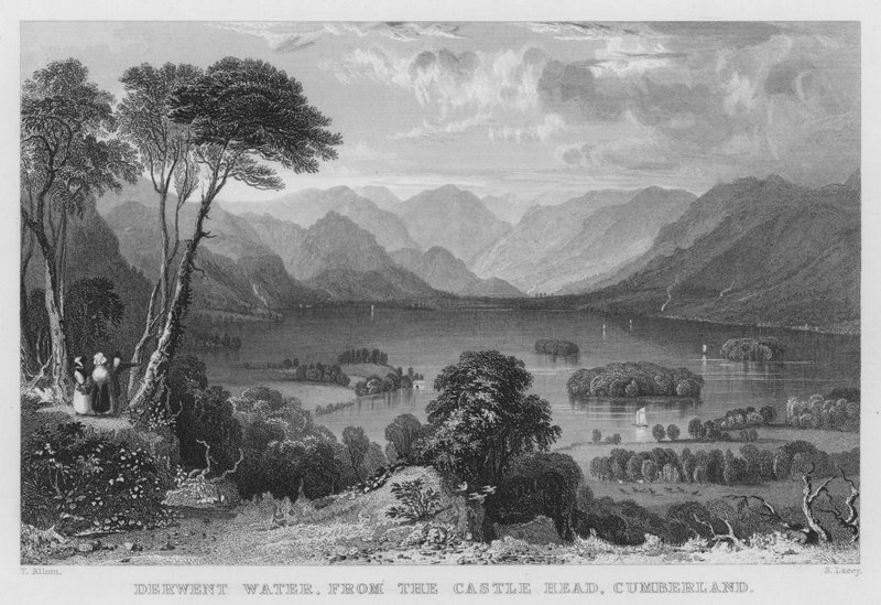 Derwent Water, vanaf Castle Head, Cumberland (gravure) door Thomas (after) Allom