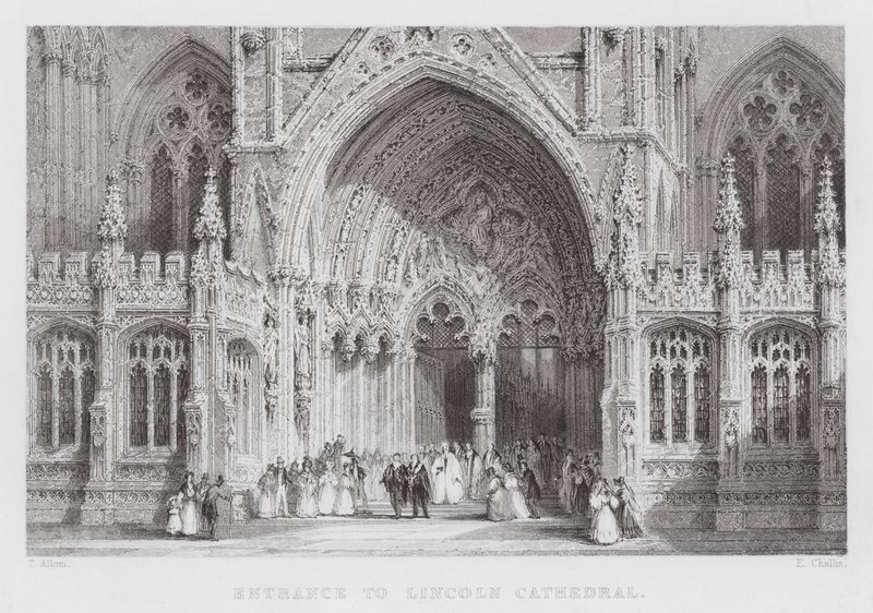 Ingang van de kathedraal van Lincoln door Thomas (after) Allom