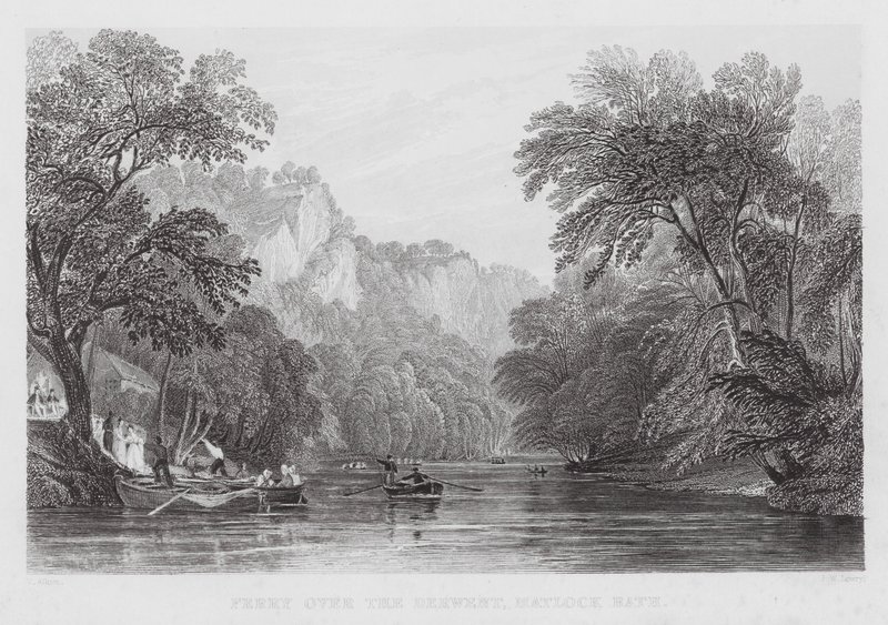 Veerboot over de Derwent, Matlock Bath (gravure) door Thomas (after) Allom