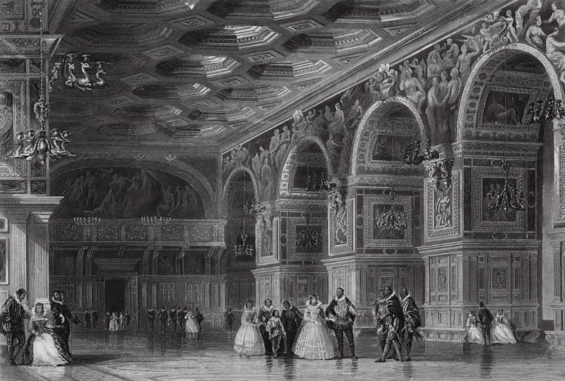 Galerij van Hendrik II in Fontainebleau (gravure) door Thomas (after) Allom