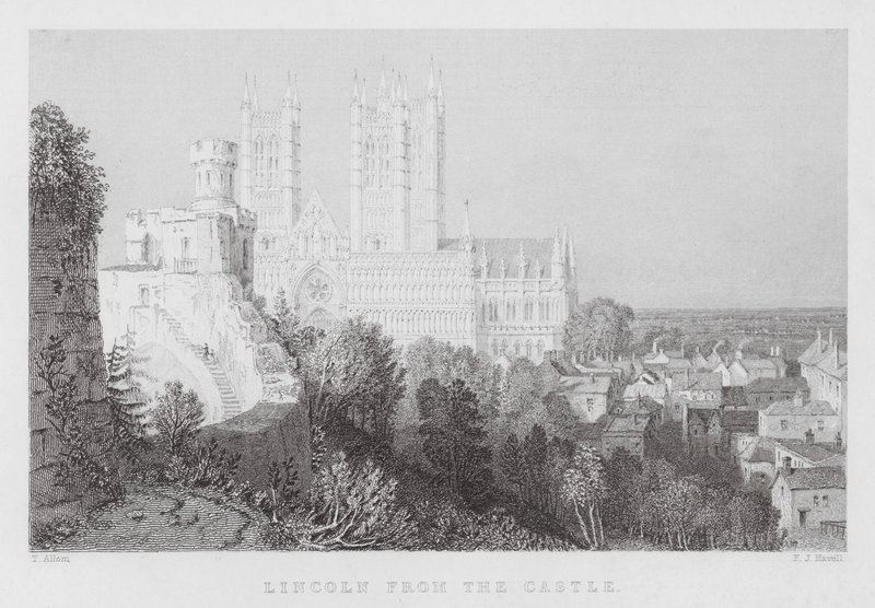 Lincoln vanaf het kasteel (gravure) door Thomas (after) Allom
