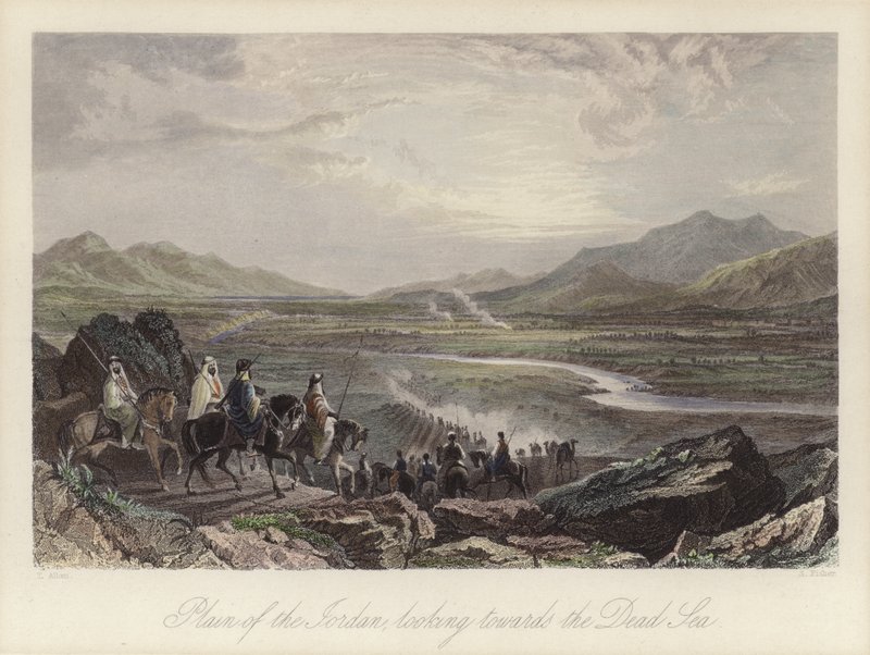 Vlakte van de rivier de Jordaan kijkend naar de Dode Zee (gekleurde gravure) door Thomas (after) Allom