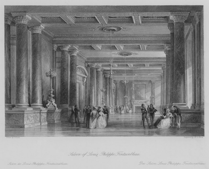 Salon van Louis Philippe, Fontainebleau (gravure) door Thomas (after) Allom