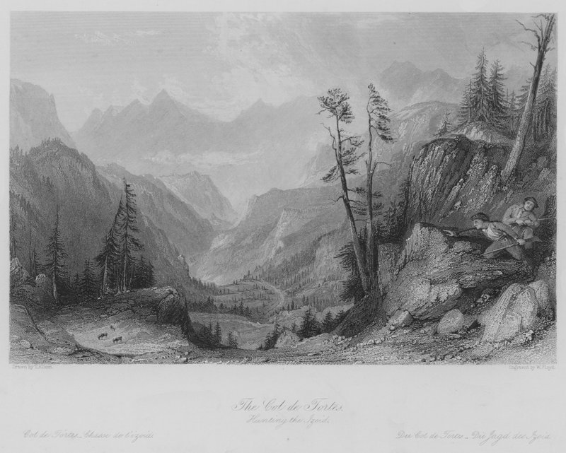 De Col de Tortes, Jacht op de Izoid (gravure) door Thomas (after) Allom