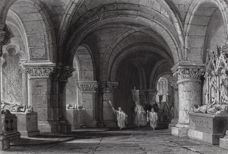 Graven van de koningen in de crypte van St Denis door Thomas (after) Allom