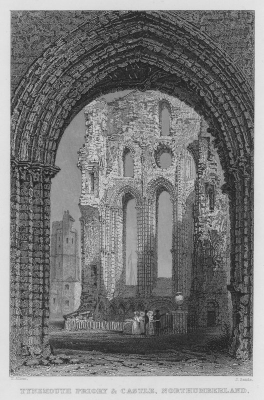 Tynemouth Priory en Kasteel, Northumberland door Thomas (after) Allom