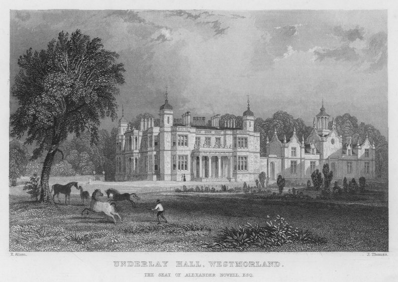 Underlay Hall, Westmorland, de zetel van Alexander Nowell (gravure) door Thomas (after) Allom