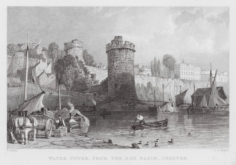 Watertoren, vanaf het Dee Basin, Chester (gravure) door Thomas (after) Allom