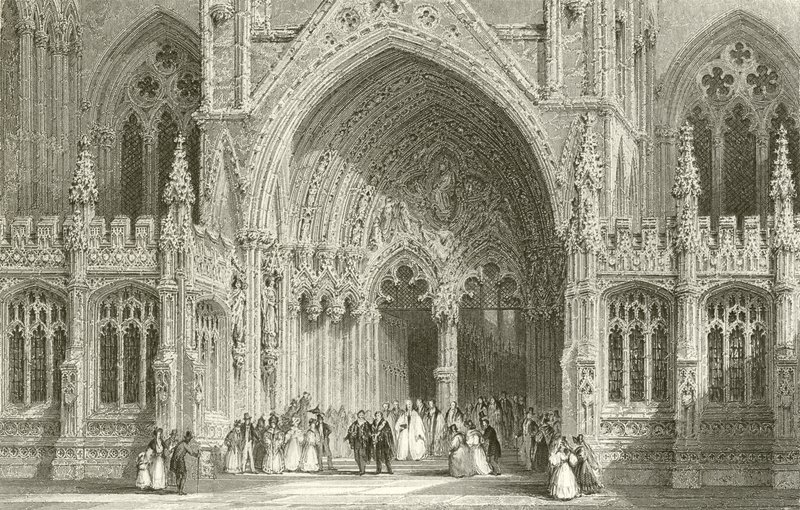 Ingang van de Kathedraal van Lincoln door Thomas Allom