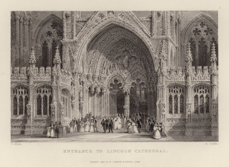 Ingang van de Kathedraal van Lincoln door Thomas Allom