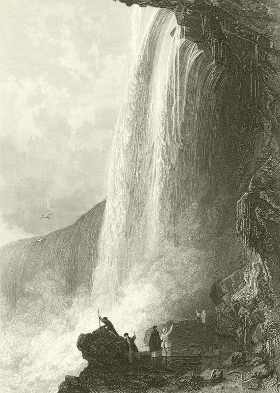 Horseshoe Falls, Niagara. Toegang tot de Grot, aan de Engelse kant door Thomas Allom