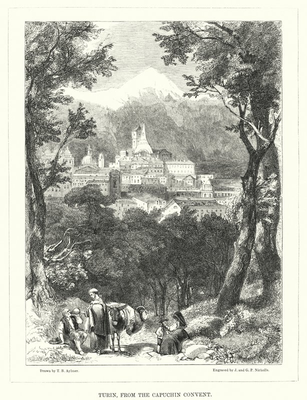Turijn, vanaf het Kapucijnenklooster (gravure) door Thomas Brabazon Aylmer
