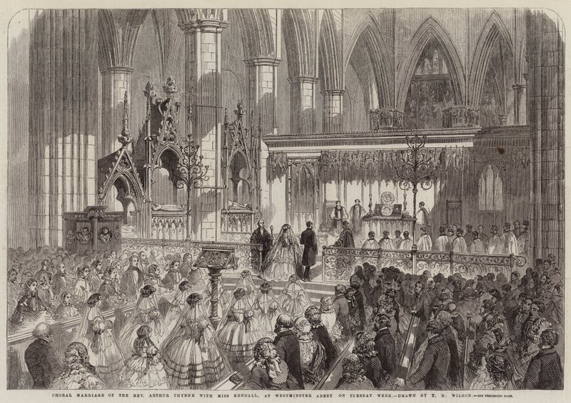 Koorhuwelijk van dominee Arthur Thynne met juffrouw Kendall, in Westminster Abbey op dinsdag door Thomas Harrington Wilson