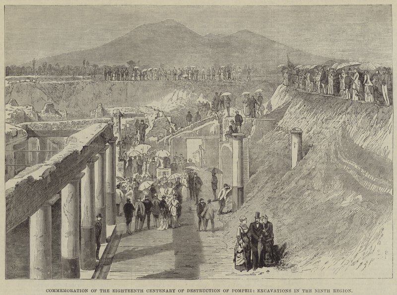 Herdenking van de achttiende eeuw van de vernietiging van Pompeii, opgravingen in de negende regio door Thomas Harrington Wilson