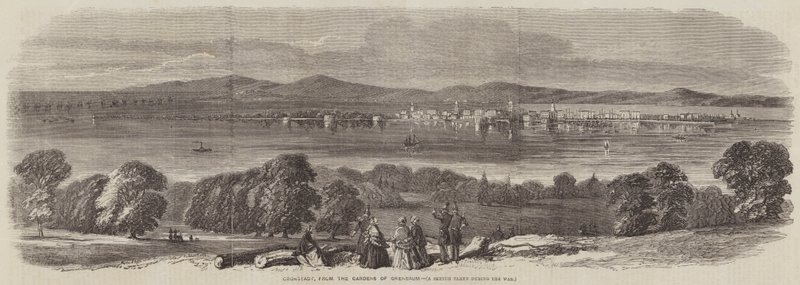 Kronstadt, vanuit de tuinen van Orenbaum door Thomas Harrington Wilson
