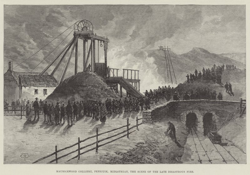 Mauricewood Colliery, Penicuik, Midlothian, de plaats van de recente rampzalige brand door Thomas Harrington Wilson