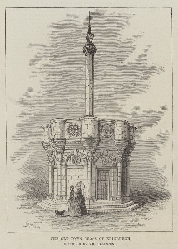 Het Oude Stadskruis van Edinburgh, gerestaureerd door Mr. Gladstone door Thomas Harrington Wilson