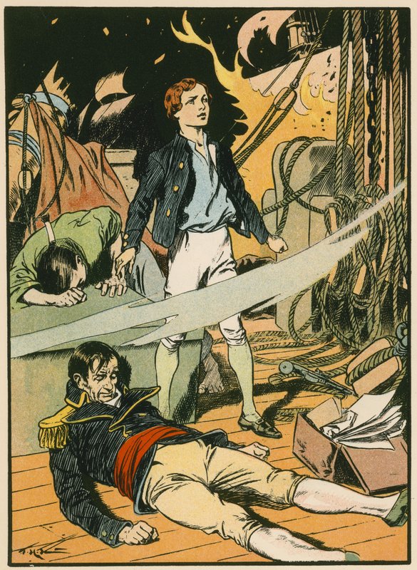 Casabianca op het brandende schip (kleurenlitho) door Thomas Heath Robinson