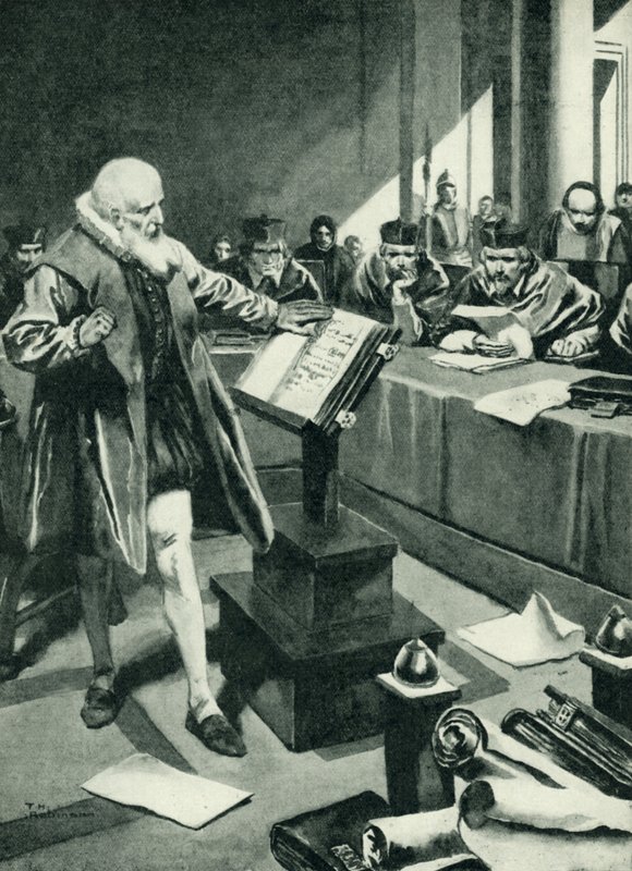 Galileo verschijnt voor de kardinalen (litho) door Thomas Heath Robinson