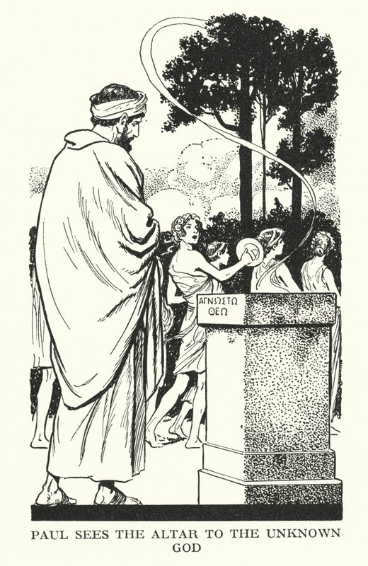 Paulus ziet het altaar voor de onbekende God (litho) door Thomas Heath Robinson