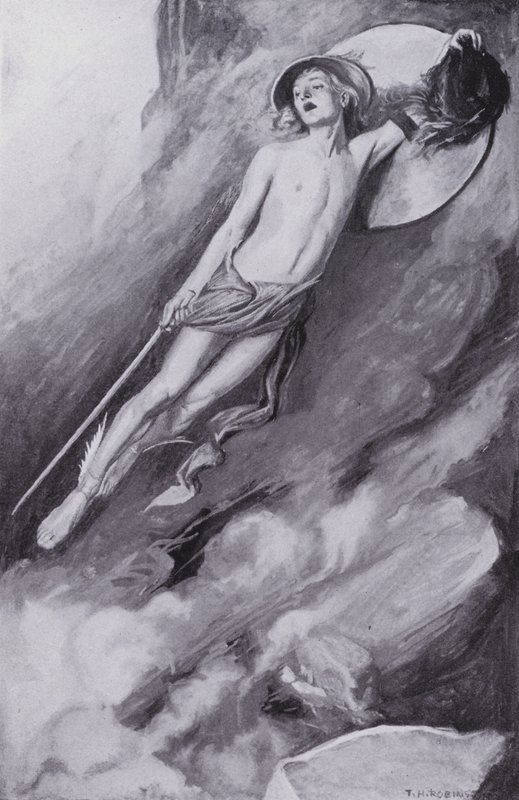 Perseus sprong de lucht in (litho) door Thomas Heath Robinson