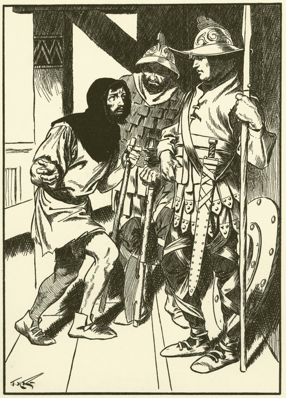 De houtskoolbrander in het paleis (gravure) door Thomas Heath Robinson