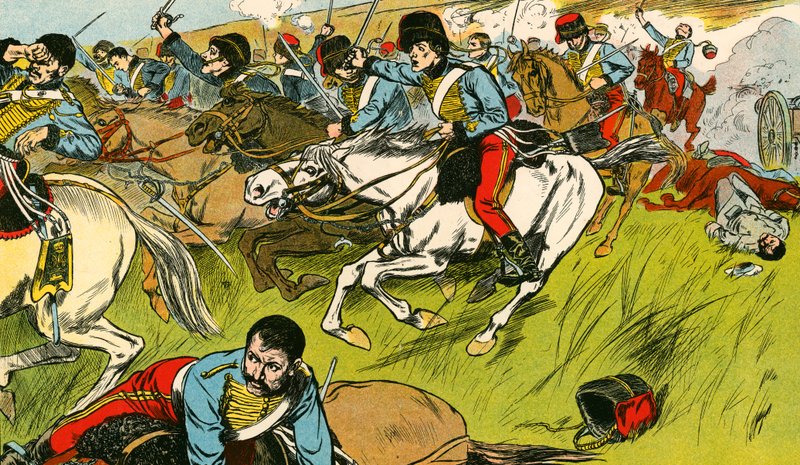 De charge van de Lichte Brigade (kleurenlitho) door Thomas Heath Robinson