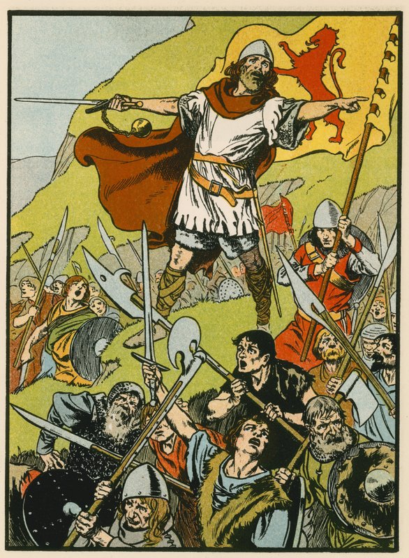 Wallace leidt zijn soldaten (kleurenlitho) door Thomas Heath Robinson