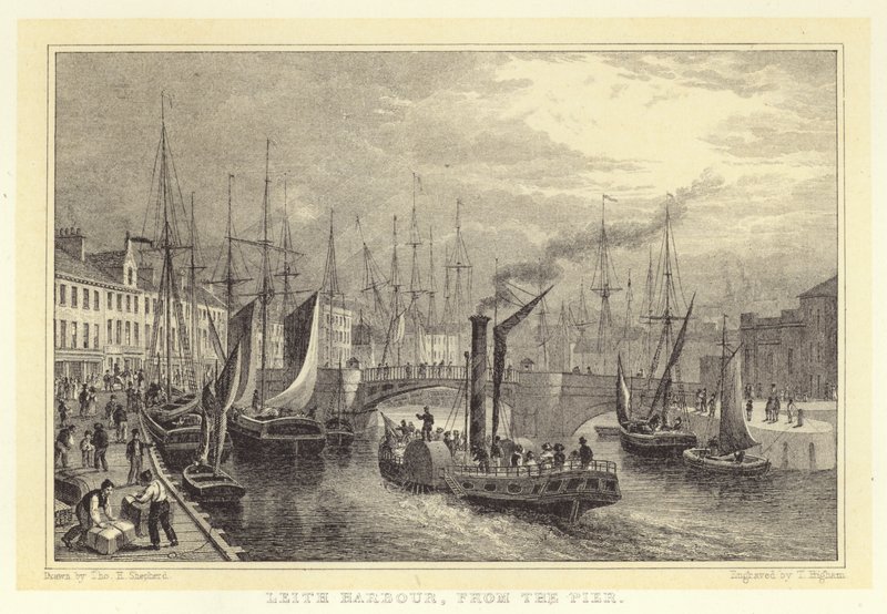 Leith Haven, vanaf de pier door Thomas Hosmer (after) Shepherd
