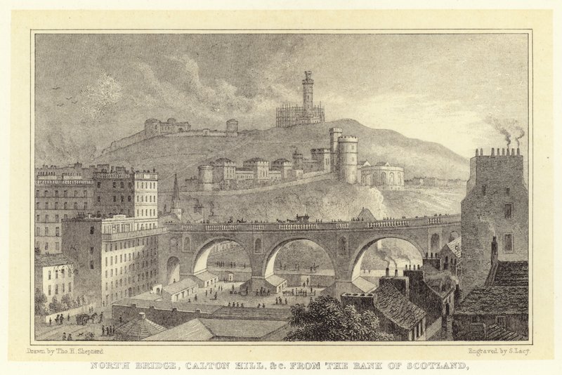 North Bridge, Caton Hill enz. vanaf de Bank of Scotland door Thomas Hosmer (after) Shepherd